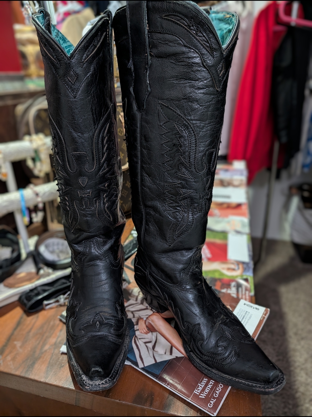 Phoenix Design Black Leather Cowboy Boots